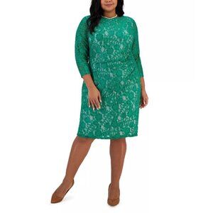 KASPER Plus Size Laurissa Green Lace over Pink Sheath Dress NWT